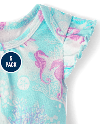 Baby Girls Seahorse Flutter Bodysuit 5-Pack