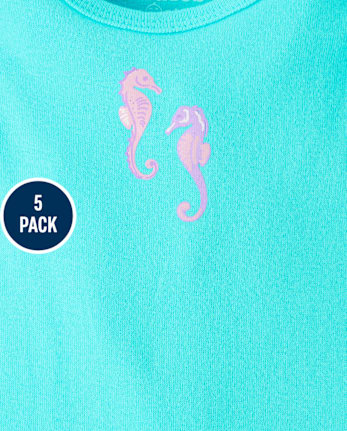 Baby Girls Seahorse Flutter Bodysuit 5-Pack