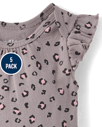 Baby Girls Leopard Flutter Bodysuit 5-Pack