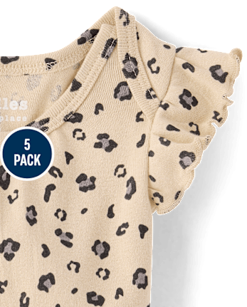 Baby Girls Leopard Flutter Bodysuit 5-Pack