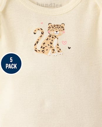 Baby Girls Leopard Flutter Bodysuit 5-Pack