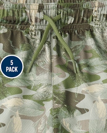 Boys Quick Dry Print Mesh Lined Active Shorts 5-Pack