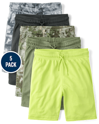 Boys Quick Dry Print Mesh Lined Active Shorts 5-Pack