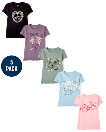 Girls Positive Graphic Tee 5-Pack