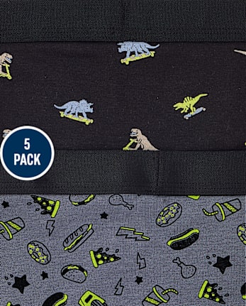 Boys Dino Skateboard Boxer Brief Underwear 5-Pack