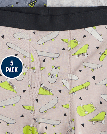 Boys Dino Skateboard Boxer Brief Underwear 5-Pack