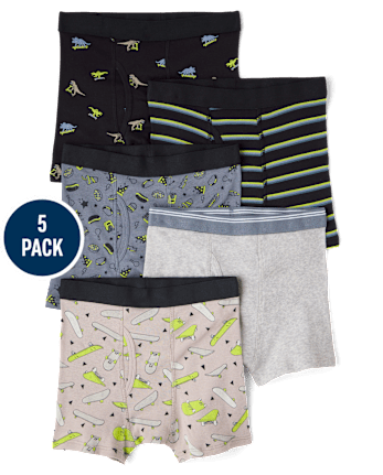 Boys Dino Skateboard Boxer Brief Underwear 5-Pack