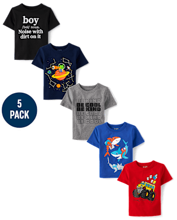 Paquete de 5 camisetas con estampado para bebés y niños pequeños