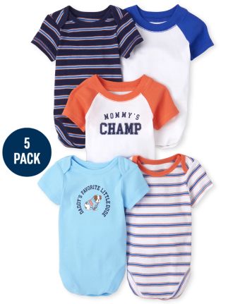 The Childrens Place Baby Boys Short Sleeve 5 Pack Bodysuit Set