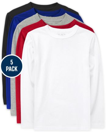 Camiseta básica con capas de uniforme para niños, paquete de 5