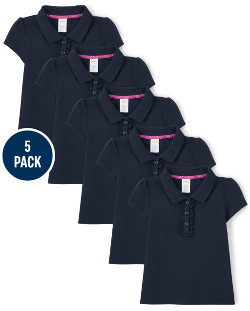 Girls Ruffle Polo with Stain Resistance 5-Pack - Uniform