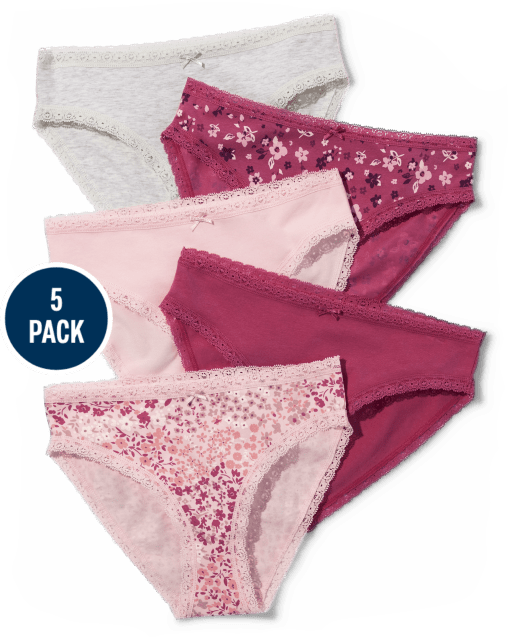 Tween Girls Lace Trim Bikini Underwear- 5-Pack