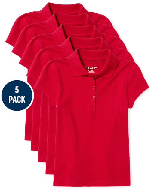 Girls Uniform Pique Polo 5-Pack