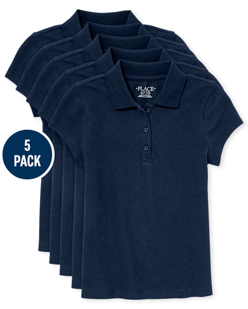 Girls Uniform Pique Polo 5-Pack