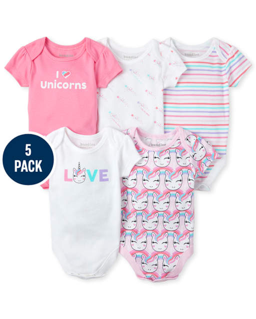 Body con estampado de unicornio para bebé niña, paquete de 5