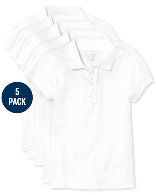 Girls Uniform Ruffle Pique Polo 5-Pack