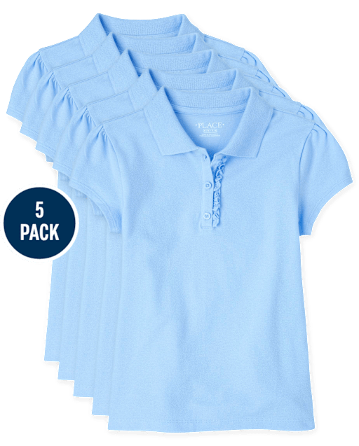 Girls Uniform Ruffle Pique Polo 5-Pack