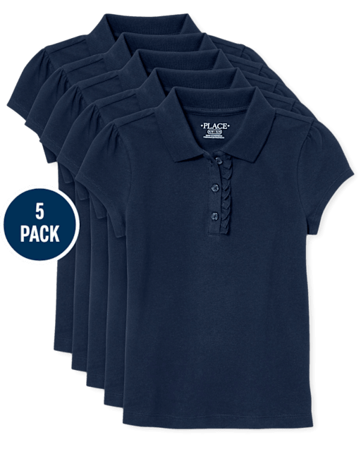 Girls Uniform Ruffle Pique Polo 5-Pack