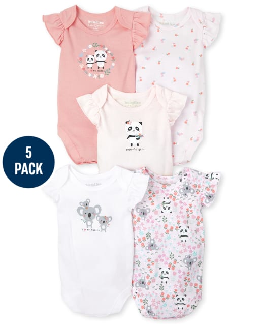 Baby Girls Panda And Koala Bodysuit 5-Pack
