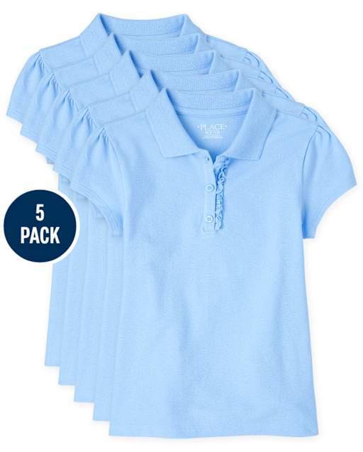 Girls Uniform Ruffle Pique Polo 5-Pack - Plus