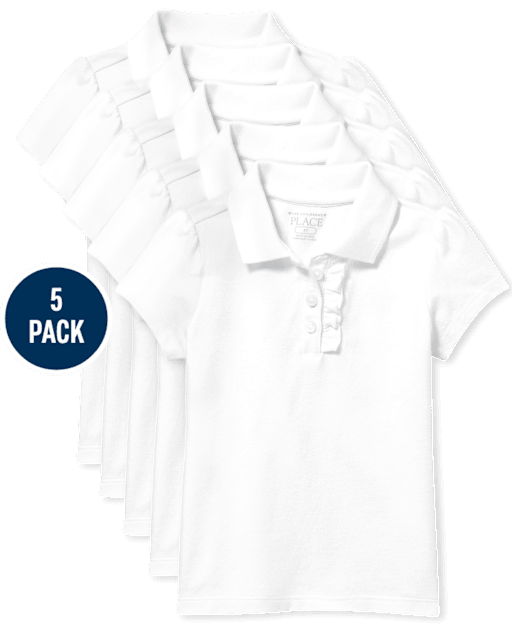 Toddler Girls Uniform Ruffle Pique Polo 5-Pack