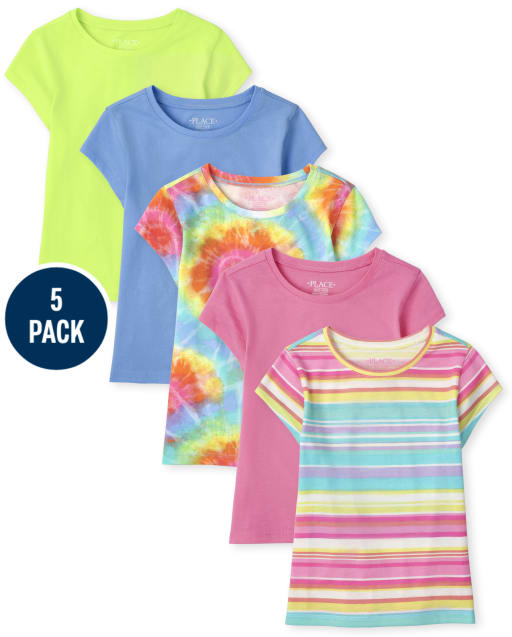 Lot de 5 t-shirts superposés basiques arc-en-ciel pour filles