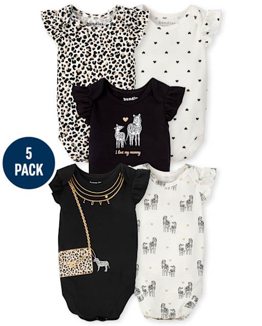 Baby Girls Animal Bodysuit 5-Pack