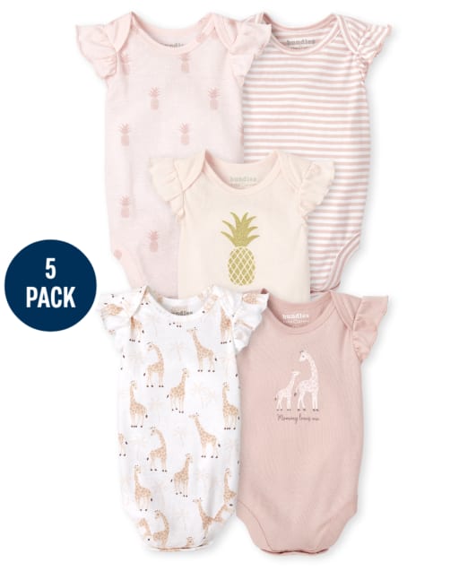 Baby Girls Pineapple Giraffe Bodysuit 5-Pack