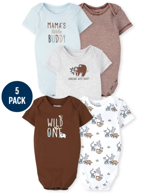 Baby Boys Sloth Bodysuit 5-Pack
