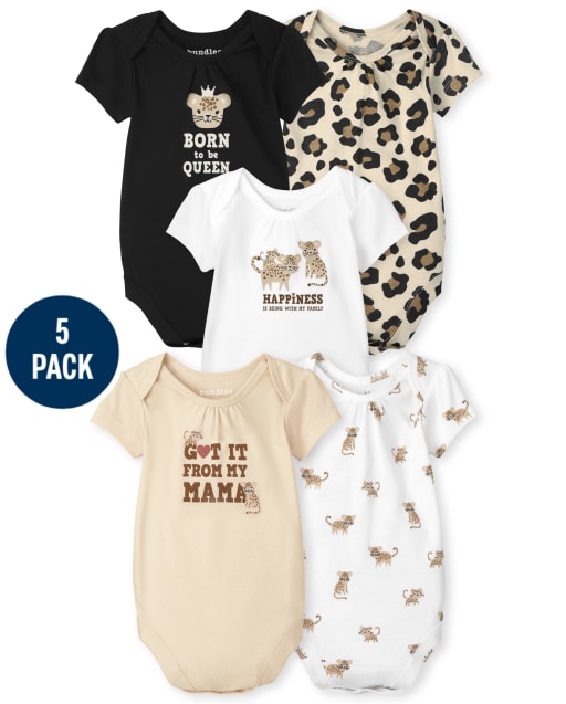 Baby Girls Leopard Bodysuit 5-Pack