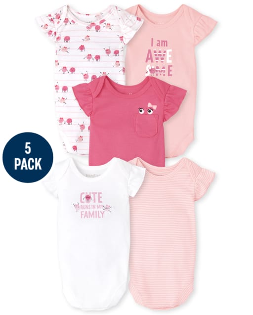 Baby Girls Monster Bodysuit 5-Pack