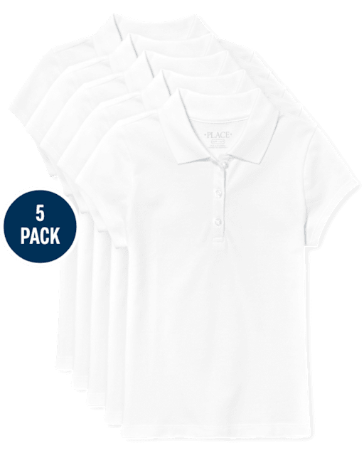 Girls Uniform Ruffle Pique Polo 5-Pack - Plus