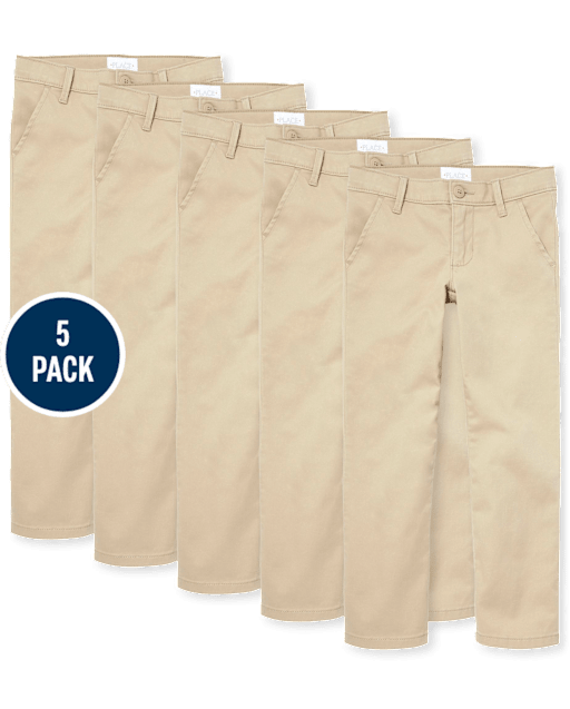 Girls Uniform Stretch Skinny Chino Pants 5-Pack