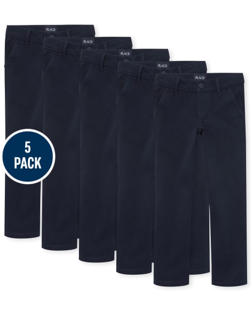 Girls Uniform Skinny Chino Pants 5-Pack