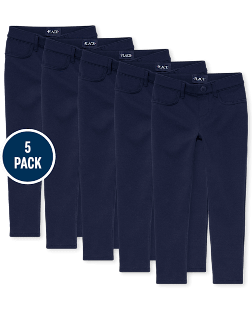Girls Uniform Ponte Knit Pull On Jeggings 5-Pack