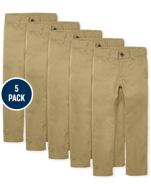 Boys Uniform Stretch Straight Chino Pants 5-Pack