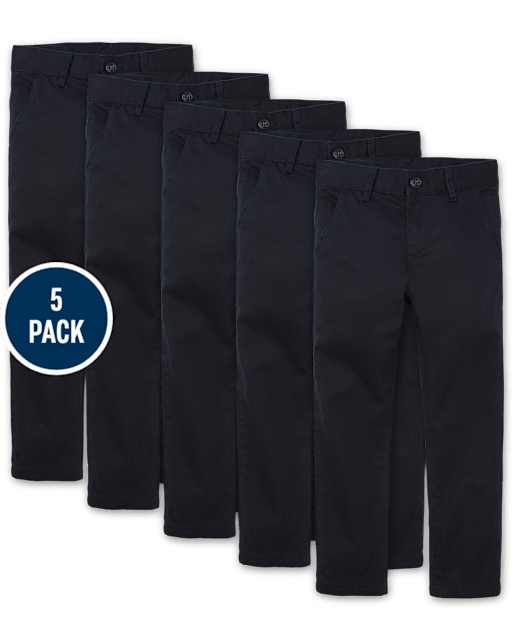 Boys Uniform Stretch Straight Chino Pants 5-Pack