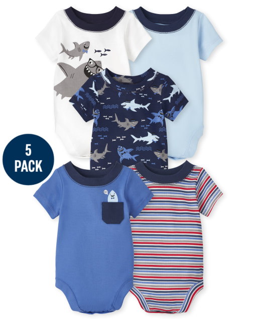 Baby Boys Shark Bodysuit 5-Pack