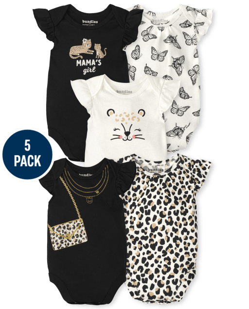 Baby Girls Leopard Ruffle Bodysuit 5-Pack