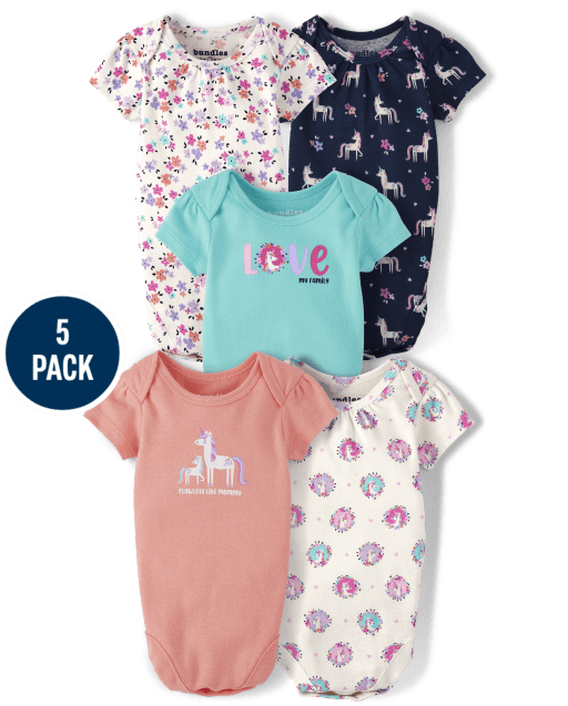 Body de unicornio para bebé niña, paquete de 5