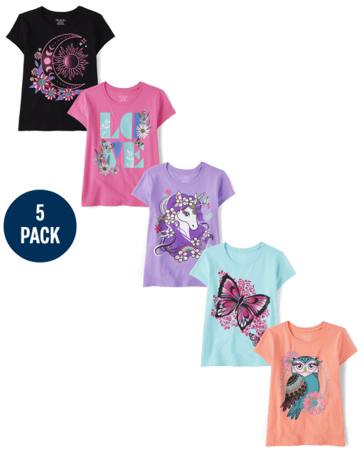 Paquete de 5 camisetas con gráfico Girls Love Animal