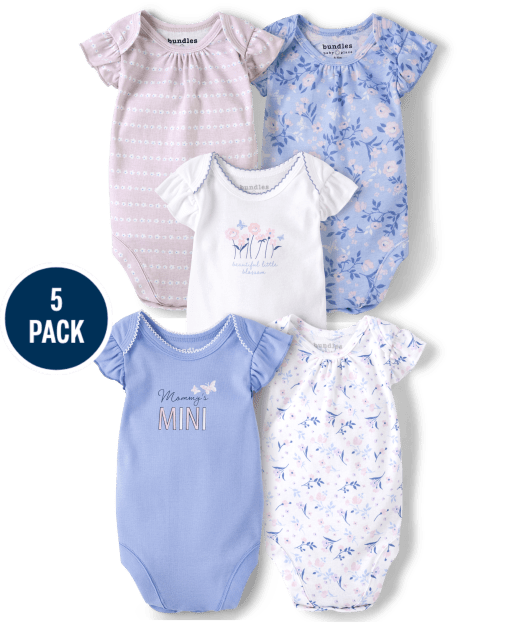 Baby Girls Floral Flutter Bodysuit 5-Pack