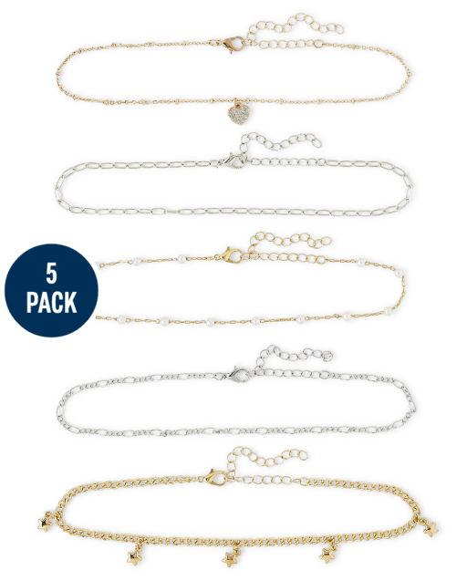 Girls Chain Choker Necklace 5-Pack