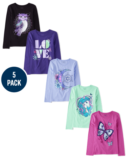 Girls Animal Graphic Tee 5-Pack