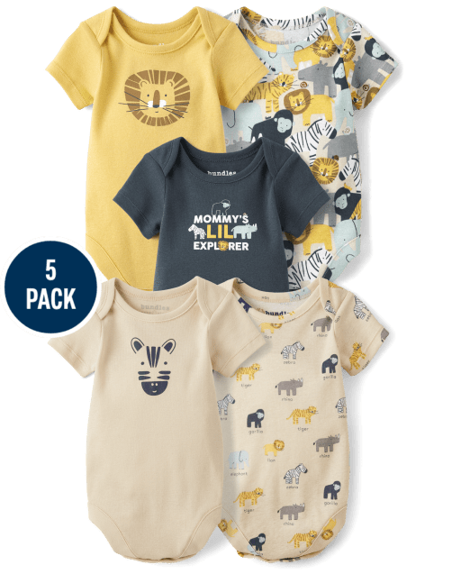 Baby Boys Animal Bodysuit 5-Pack