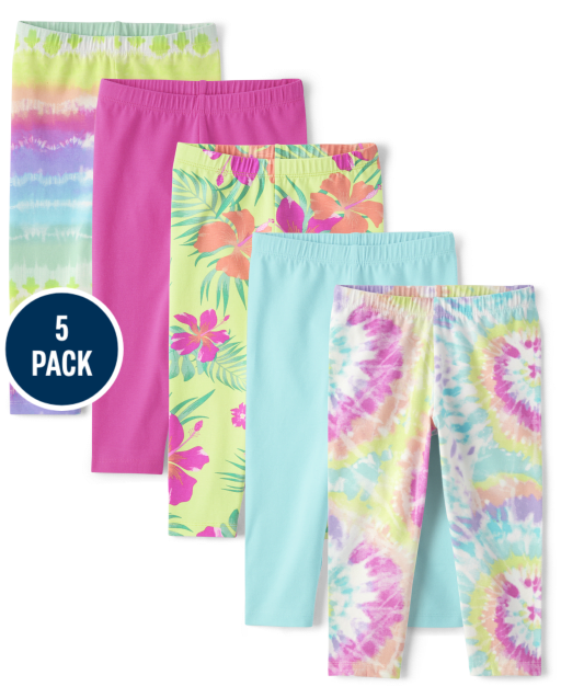 Girls Rainbow Striped Capri Leggings 5-Pack