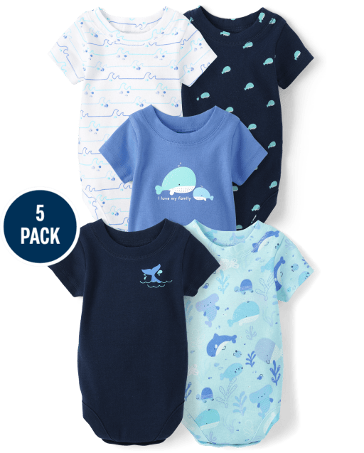 Baby Boys Whale Bodysuit 5-Pack
