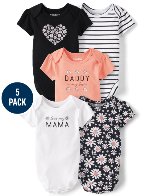 Baby Girls Daisy Bodysuit 5-Pack
