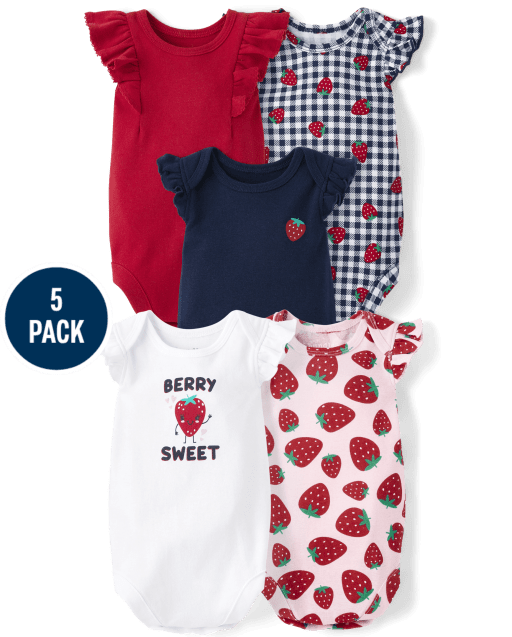 Baby Girls Strawberry Bodysuit 5-Pack