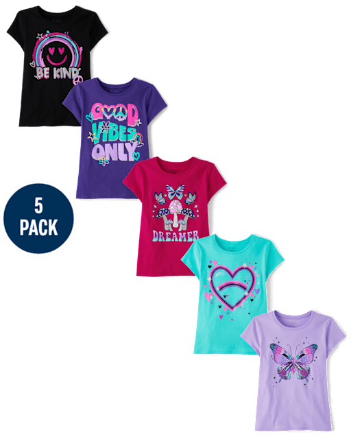 Girls Good Vibes Graphic Tee 5-Pack